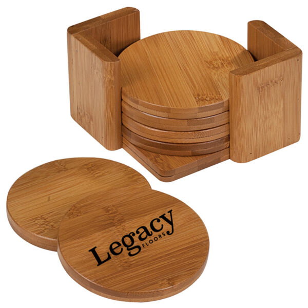 Bamboo Round Coaster (6) and Holder  Thumbnail